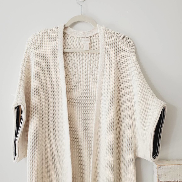 Chico's Off White Chunky Knit Short Sleeve Open Front Cardigan 2/L